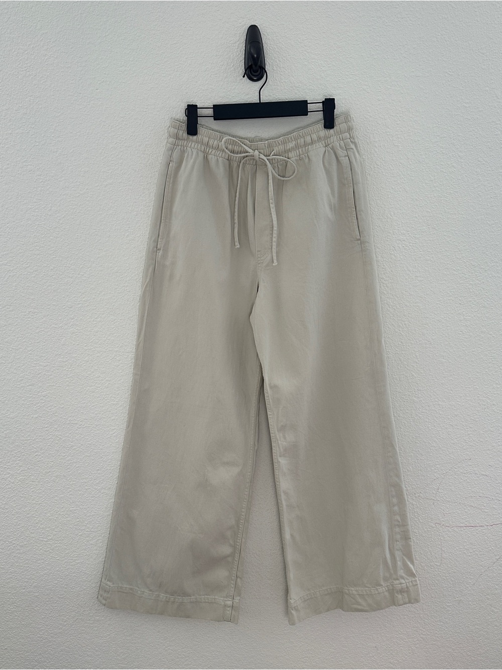 COS Cream Cotton Drawstring Elastic High Rise Wide Leg Trousers Pants EU 38 US 6